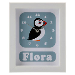 Stripey Cats Personalised Polly Puffin Framed Clock, 23 x 18cm